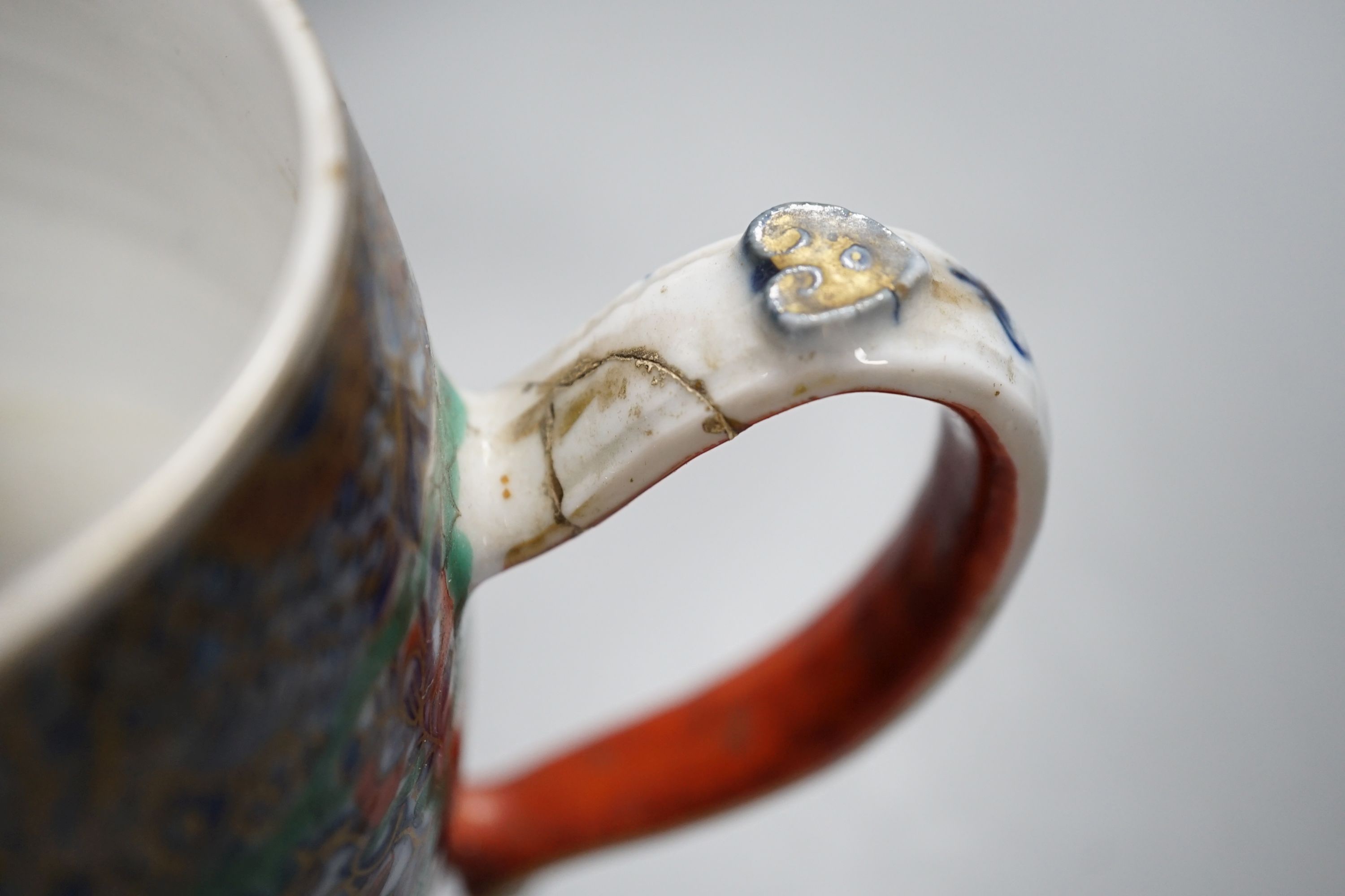 A 19th century Chinese famille rose pot and cover, 15cm diam., together with a decorative Chinese jug and large monochrome china pot